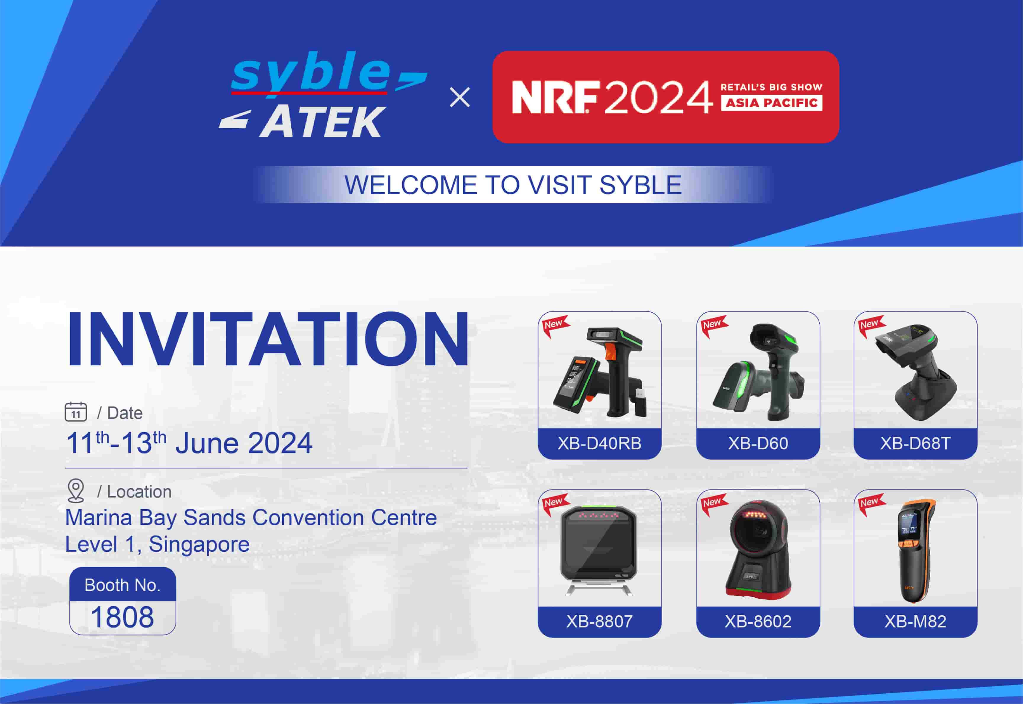 Junte-se ao Syble Barcode Scanner na exposição NRF em Cingapura!