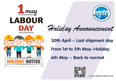 Aviso de férias do Dia Internacional do Trabalho
